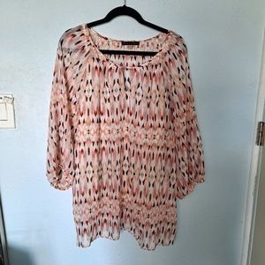 Rose & Olive Peach Geometric Tunic Top